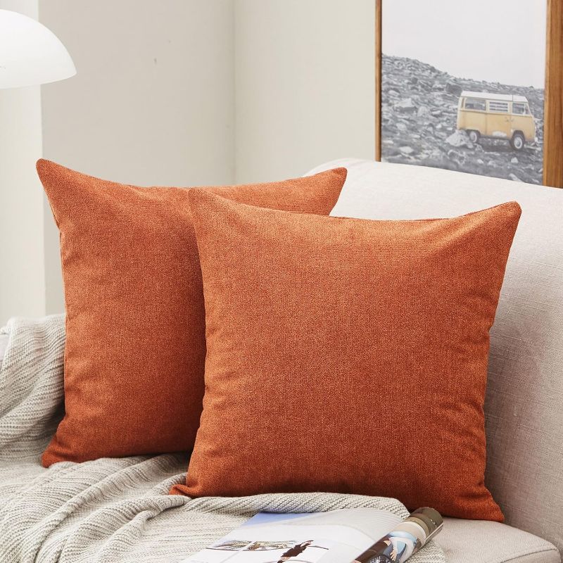 Photo 1 of  MERNETTE Pack of 2, Thick Chenille Decorative Square Throw Pillow Cover 18x18 Inch/45x45 cm (Burnt Henna)
