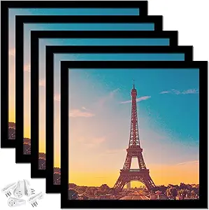 Photo 1 of 12x12 Picture Frame Set of 5, Black Square Photo Frames High Transparent Wall Gallery Desktop Horizontal Vertical for Canvas Collage Photo Poster Certificate 12 x 12 inches