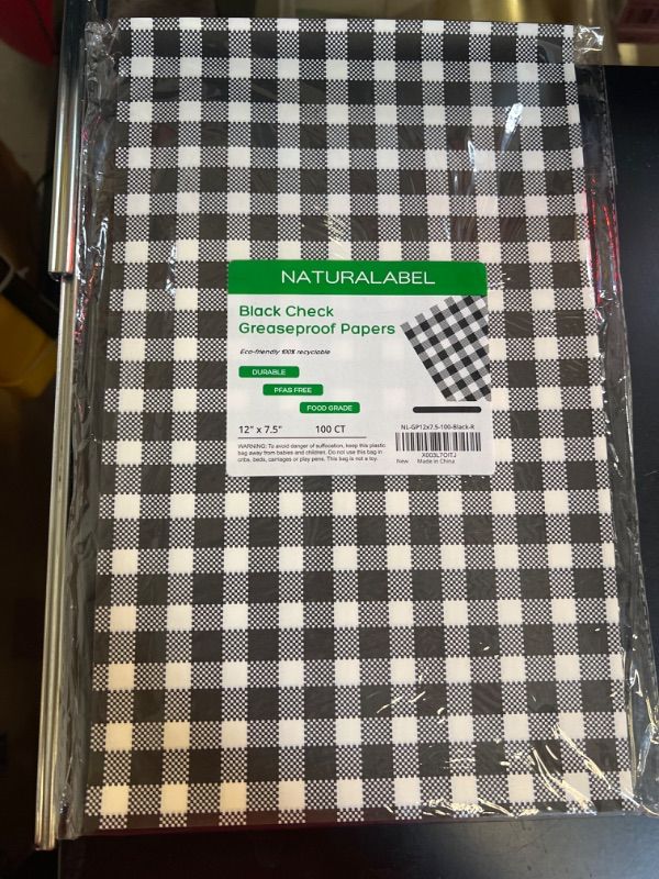Photo 1 of 100 Pcs Wax Paper, 12" x 7.5" Black and White Checkered Greaseproof Paper,Wax Paper Sheets for Food,Rave Party BBQ Picnic Party Deli Paper