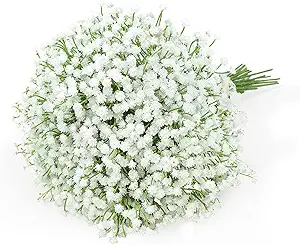 Photo 1 of  Artificial Flowers Plastic Baby Breath Flowers Faux Gypsophila DIY Floral Bouquets Arrangement Baby Breath Wedding Party Decoration for Party Home Office Garden Decor (White)