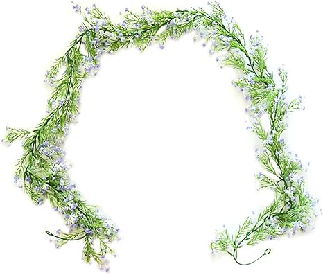 Photo 1 of  Artificial Flowers Garland 5.5Ft Faux Baby Breath Flowers Vine Real Touch Hanging for Wedding Arch Party Home Decor DIY (Blue)