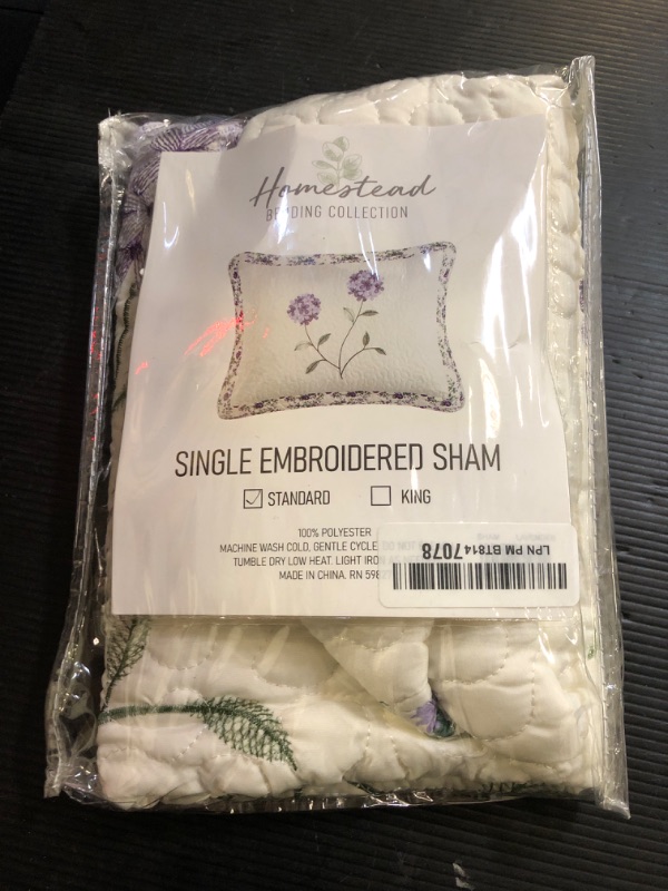 Photo 1 of  single embroidered sham - purple flower - size standard 