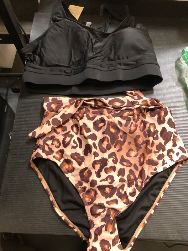 Photo 1 of  womens 2 pc bathing suit size m - black/ cheetah print - high waisted