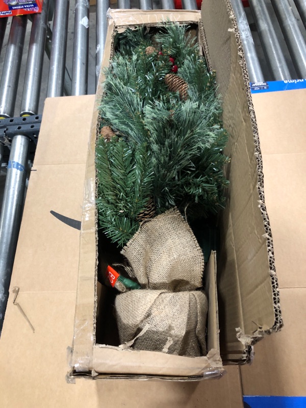 Photo 1 of SZCXTOP 4ft Pre-lit Christmas Tree,Artificial Pine 300 PVC Branches Tips with 20 Red Berries & 20 Pinecone & 100 LED Lights & Burlap Wrapped Base Decor Xmas Tree