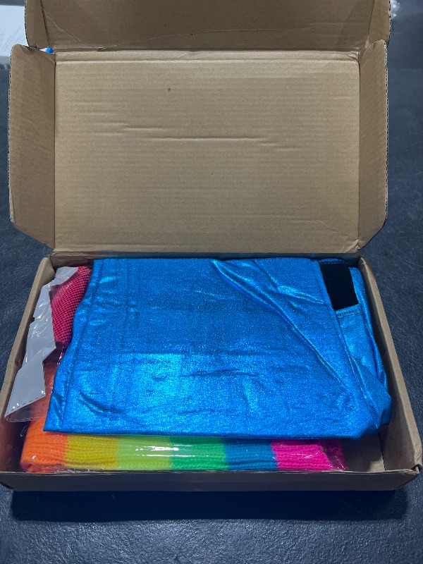 Photo 1 of SATINIOR Women and Girl Doll Costume Accessories Set Unitard 80's Party Knit Leg Warmer, Patent Leather Belt, Bow Hair Tie (Blue,Medium)