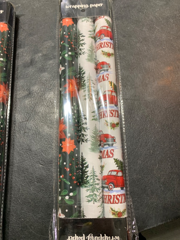 Photo 2 of Afucus Christmas Wrapping Paper, 3 Mini Rolls, Christmas Tree Pickup, Christmas Berries, Merry Christmas Gift Wrapping Paper Rolls for Christmas, Parties, Birthdays, Parties (17 Inch X 120 Inch)