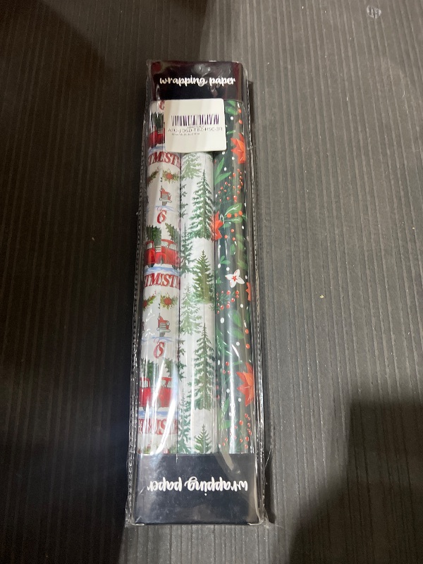 Photo 2 of Afucus Christmas Wrapping Paper, 3 Mini Rolls, Christmas Tree Pickup, Christmas Berries, Merry Christmas Gift Wrapping Paper Rolls for Christmas, Parties, Birthdays, Parties (17 Inch X 120 Inch)