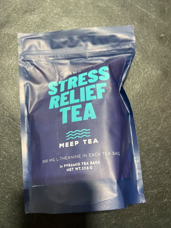 Photo 2 of Meep Tea Chamomile Stress Relief Tea with 200MG L Theanine - Deep Calming Relaxation Bed Time Sleepy Soothing Pyramid Large Tea Bags - Caffine Free BB 06-01-2026