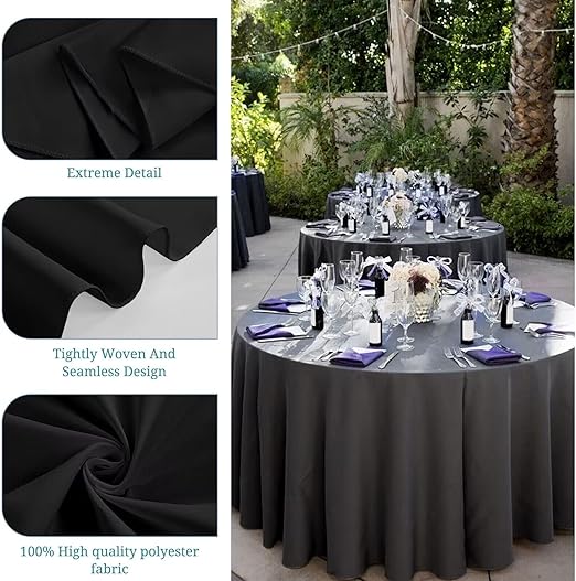 Photo 1 of 2 Pack Black Round Tablecloths 120 Inch - Circle Bulk Linen Polyester Fabric Washable Table Clothes Cover for Wedding Reception Banquet Birthday Party Buffet Restaurant