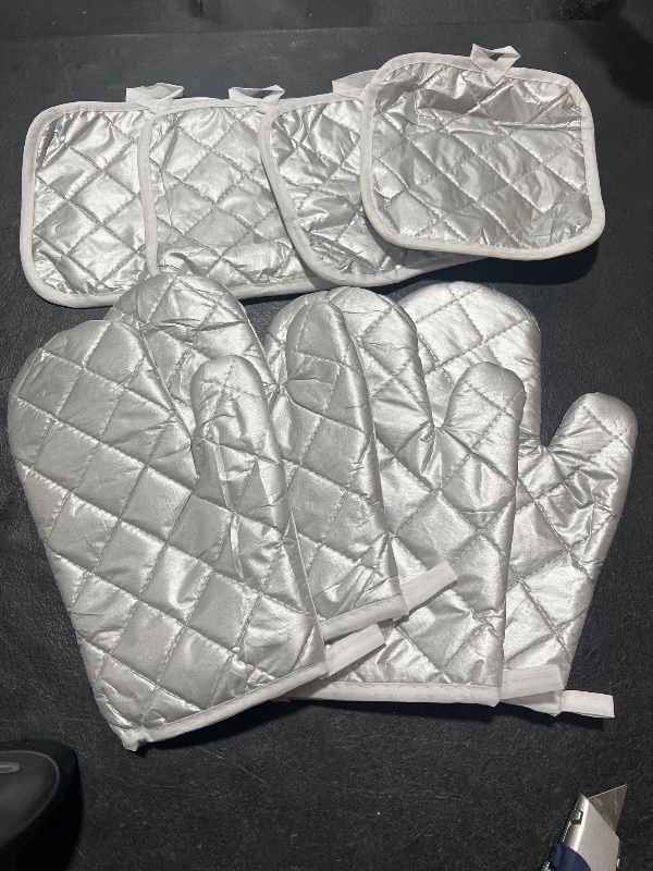 Photo 3 of 8  Pieces Blank Sublimation Oven Mitts Set Include Blank Sublimation Heat Resistance Oven Gloves and Blank Sublimation Pot Holders for DIY Kitchen Dining Room Accessories