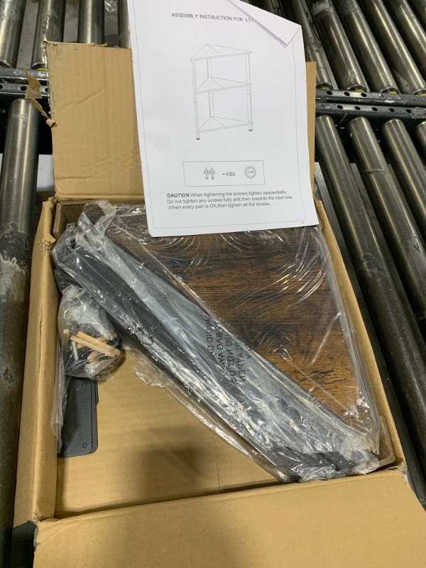 Photo 1 of Fogein 3 Tier End Corner Table, Corner Shelf, Triangle End/Side Tables, Corner Nightstand, Corner Bookshelf with Metal Frame Corner Shelf Stand for Small Space Living Room(Rustic Brown)