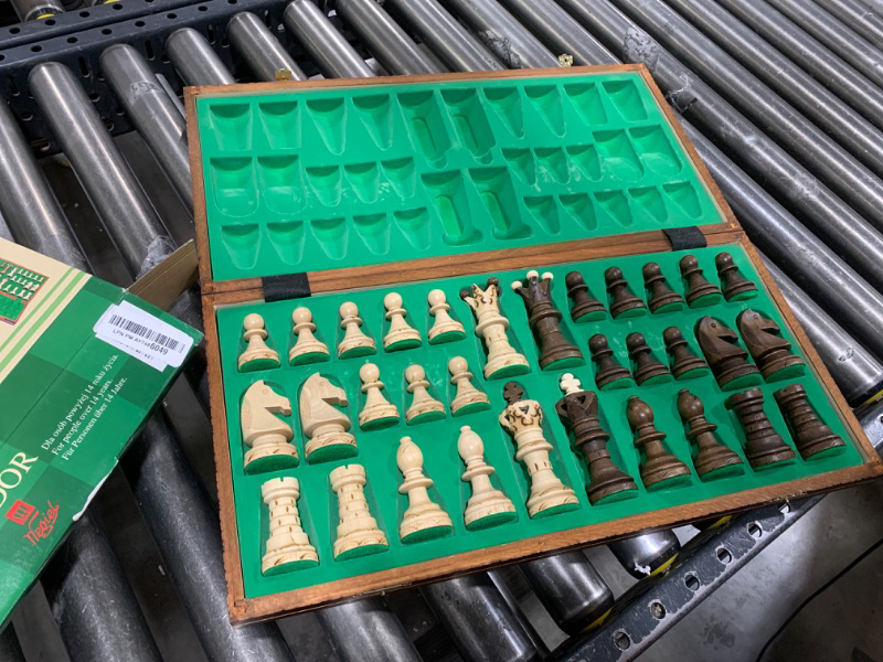 Photo 1 of Wegiel Handmade European Ambassador Chess Set - Wooden 21 Inch Beech & Birch Board with Felt Base - Carved Hornbeam & Sycamore Wood Chess Pieces