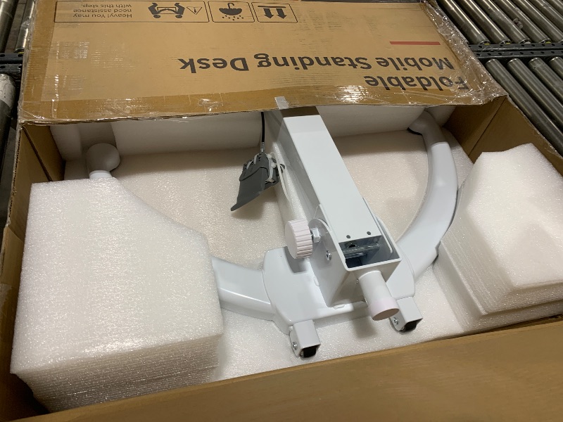 Photo 1 of JOY worker Foldable Mobile Standing Desk, Pneumatic Height Adjustable Sit Stand Desk, 90° Tiltable Rolling Laptop Desk, Portable Desk with Wheels Non-Slip Mat for Home Office, Holds Up to 22lbs