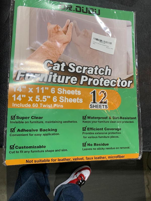 Photo 2 of DR.DUDU Cat Scratch Furniture Protector, Clear Couch Corner Protectors for Indoor Cats, Anti Scratch Deterrent Sticky Tape from Cat Scratching (12 Pack + 60 Twist Pins)