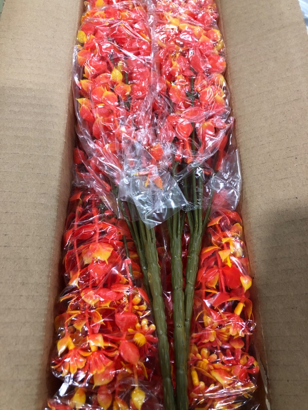 Photo 1 of 12 Bundles Artificial Fall Flowers for Outdoors Fake Plants - Faux Outside Greenery Boxwood No Fade Plastic Shrubs Decor Farmhouse Home Garden Thanksgiving (Fall Orange)