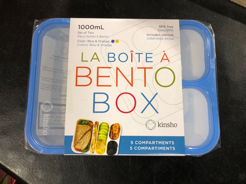 Photo 1 of kinsho Bento-Box for Adults or Kids, Lunch-Boxes Portion Control Container for Women Men Girls Boys | Leakproof Snack Containers for School BPA Free Utensils 5 Compartments | Blue, Orange