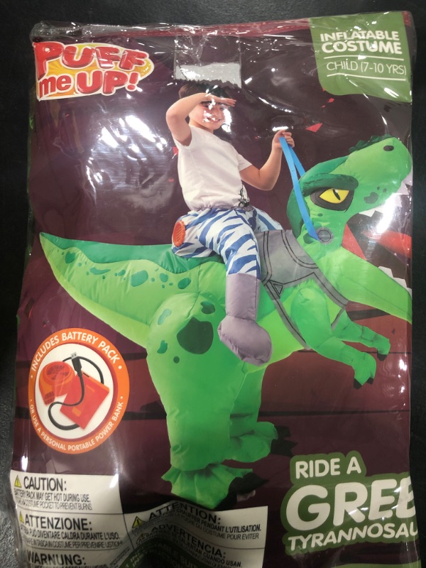 Photo 1 of Spooktacular Creations Inflatable Costumes for Kids, Tyrannosaurus Air Blow Up Costumes, Green Riding a Dinosaur Costume for Halloween Costume Parties