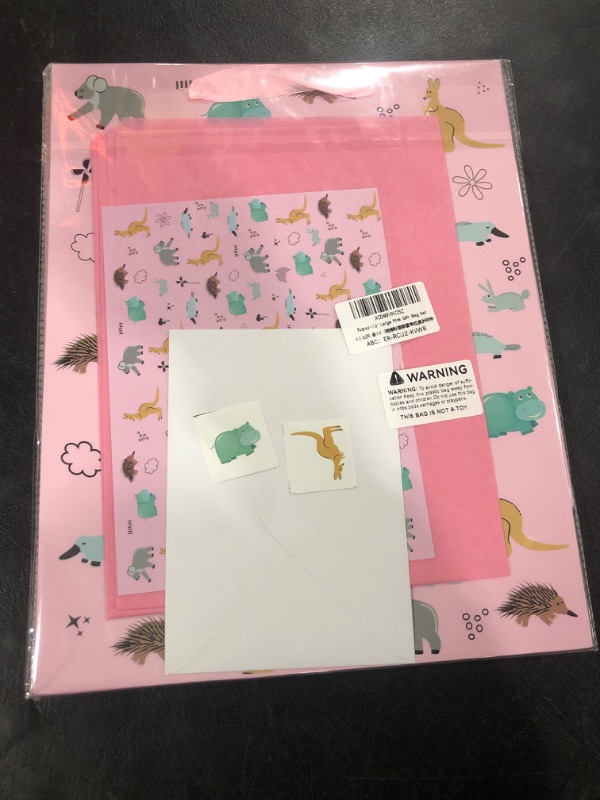 Photo 2 of 13" Large Baby Pink Gift Bag Set with Greeting Card and Tissue Papers (Koala and Animal Design) for Girls' or Kids' Birthday Party, Baby Girl, Baby Shower, Women's Birthday Parties - 10.2”x5.2”x13”, 1 Pcs. ( 4 PACK)