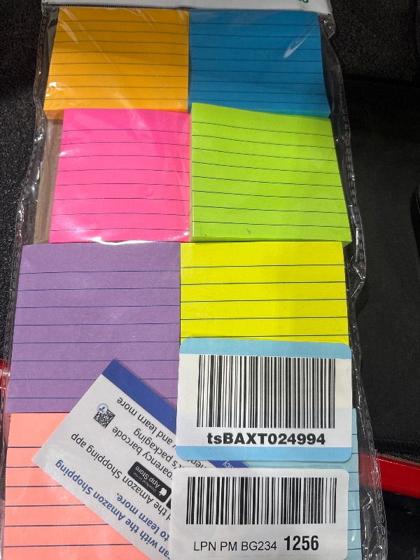 Photo 2 of (8 Pack) Lined Sticky Notes 3x3 in Bright Ruled Post Stickies Colorful Super Sticking Power Memo Pads Strong Adhesive