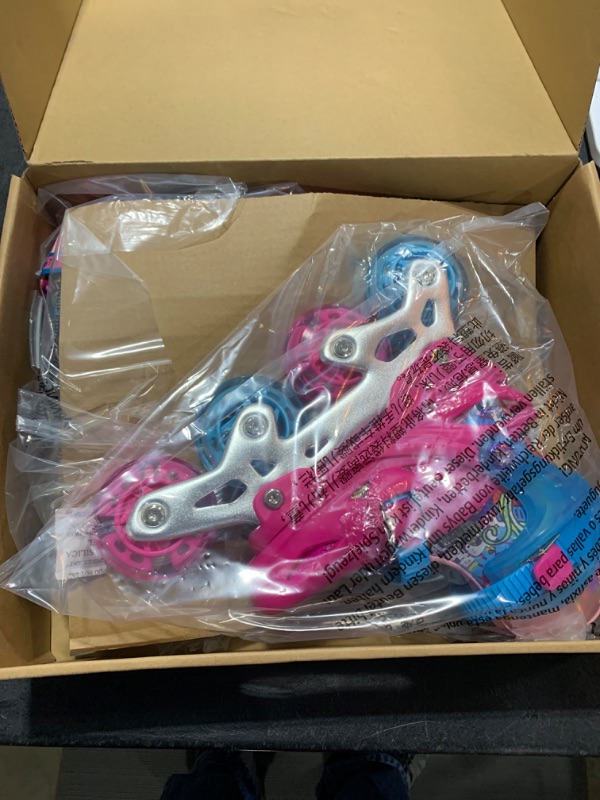 Photo 2 of Besketo Pink Graffiti Light up Inline Skates for Girls, 4 Size Adjustable Roller Shoes with Full Illuminating Wheels for Kids, Blades Roller Skates for Beginner Teens Youth & Adult Women - S J9-J12 US