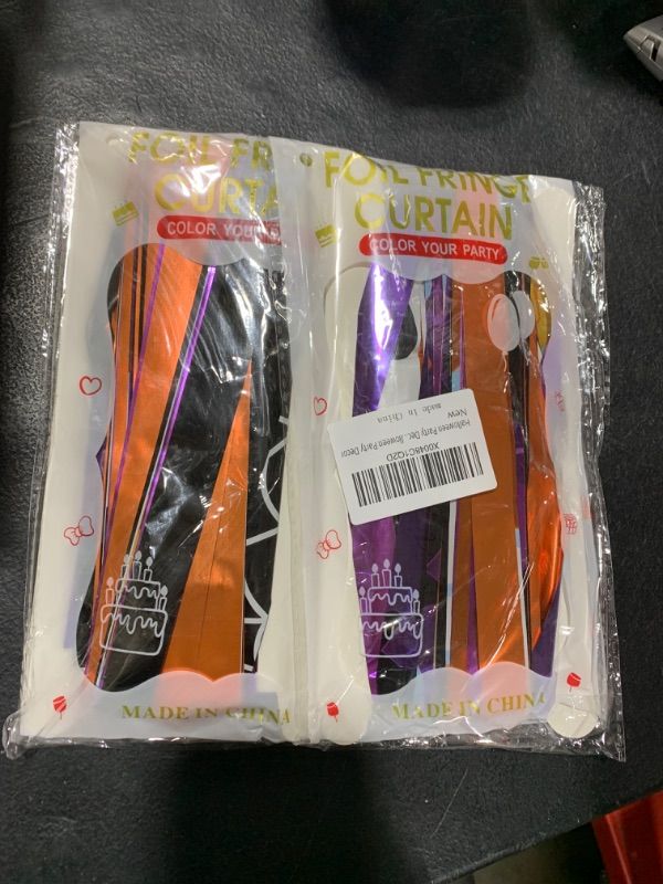 Photo 2 of 2 Pack 3.3 x 6.6 FT Ghost Foil Fringe Curtains Halloween Party Decorations, Orange Purple Black Halloween Backdrop Tinsel Curtains, Halloween Ghost Boo Photo Backdrop Streamer Halloween Party Decor