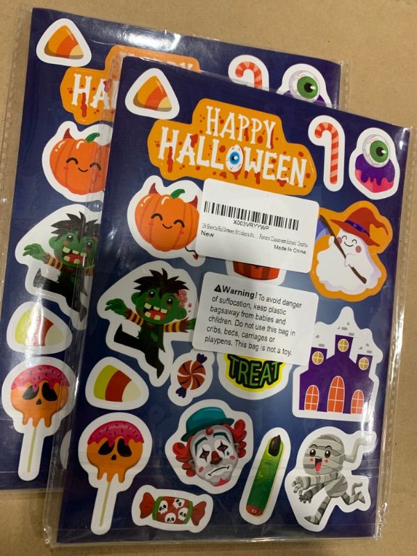 Photo 2 of 16 Sheets Halloween Stickers for Kids Halloween Theme Stickers Non-Repeating,Halloween Goodie Bag Fillers Halloween Party Favors Classroom School Crafts PACK 2