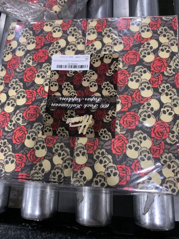 Photo 2 of Hioasis 100pcs Halloween Paper Napkins - Disposable Halloween Skull Napkins with Rose - 3 Ply Halloween Napkins, Hand Towels, Perfect for Halloween Decorative Party Home Kitchen Bathroom