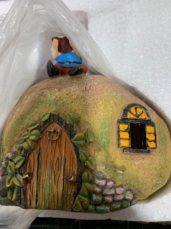 Photo 2 of Pepefute PEPEFUTE Gnomes Rock House Garden Decor, Solar Fairy Stone House Statue for Outdoor, Gifts for Lawn, Patio, Balcony, Yard, Holiday, Outdoor Decorations