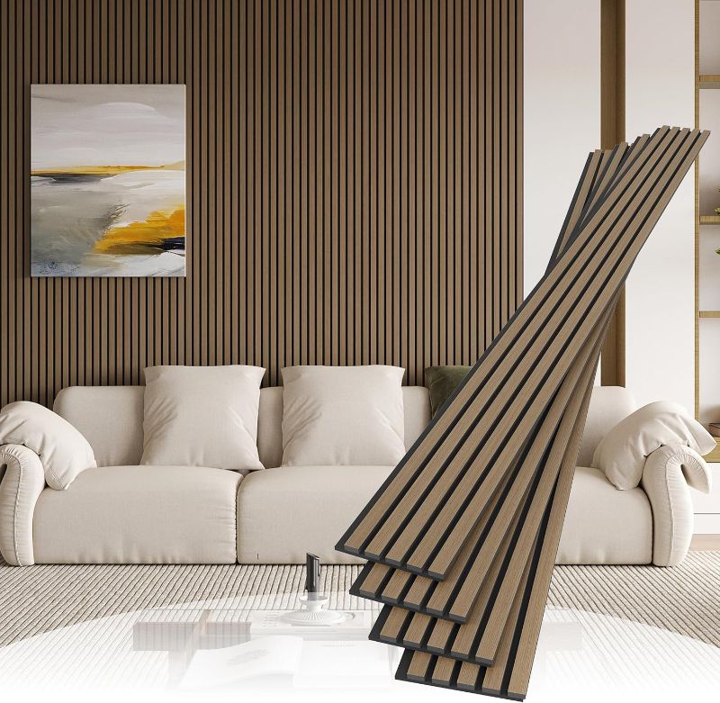 Photo 1 of POHARE 4 Pack Wood Slat Wall Wood Paneling,95 x 8 in Soundpoof Wooden Engineered Wood Slat Wall Panels,Stylish Acoustic Wall Panels for Interior Wall Decor with Felt Backing,Walnut 