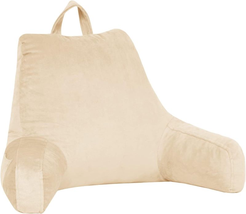 Photo 1 of LOVTEX Reading Pillow with Removable Cover, Back Pillow for Sitting Up in Bed with Arms and Pockets, Bed Rest Pillow Adult, 20 x 15 Inches(Beige)
