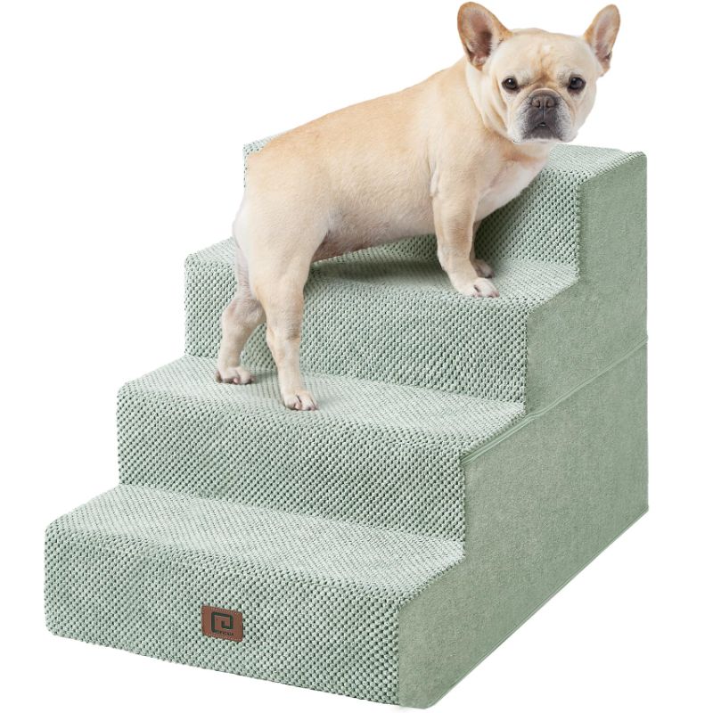 Photo 1 of EHEYCIGA Dog Stairs for Bed 18”H, 4-Step Extra Wide Dog Steps for High Bed, Pet Steps for Small Dogs and Cats, Non-Slip Balanced Dog Indoor Ramp, Green
