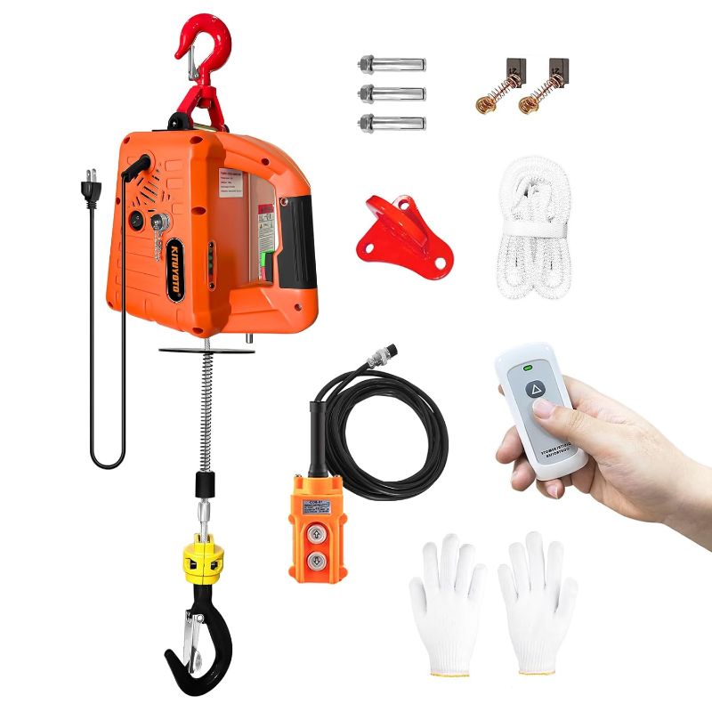 Photo 1 of KITUYOTO Electric Hoist Winch 1100lbs, 3 in 1 Portable Electric Winch Manual/Cable/Remote Control, Overload Protection 25ft Lifting Height, Suitable for...
