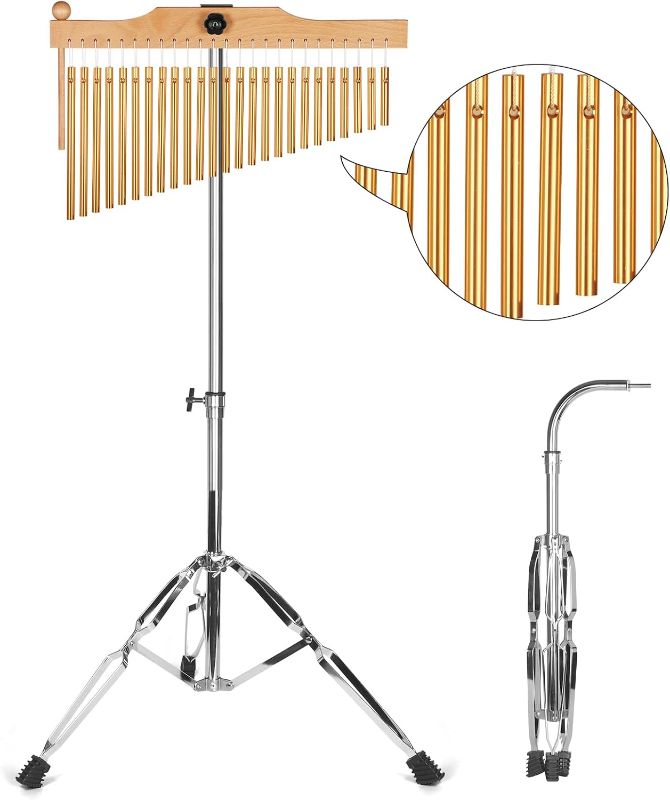 Photo 1 of Bar Chimes Single-Row Wind Chimes with Adjustiable Height Tripod Stand Percussion Instrument Bell (Gold 25 Tone)
