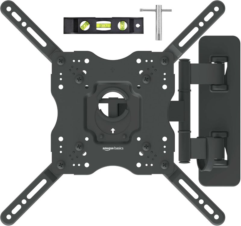 Photo 1 of Amazon Basics Full Motion Articulating TV Wall Mount, with Swivel and Tilt, for 26" to 55" TVs and Flat Panels up to 80 Lbs, VESA Compatible, Black
