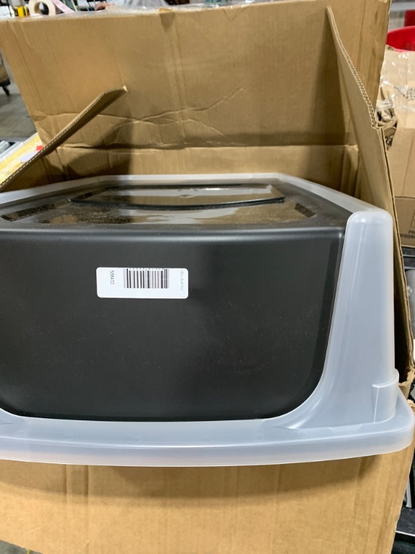 View 2 of IRIS USA Extra Large Cat Litter Box, Open Top Litter Box for Big Cats and Multi-Cat Households, High Sided Scatter Shield, Easy to Clean, Black