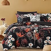 Photo 1 of CASAAGUSTO King Size Comforter Set, 7 PCS Black Shore Floral Comforter Set with Flowers Leaves Pattern, Soft All Season Microfiber King Bedding Set (102"X90")
