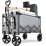 Photo 1 of Collapsible Wagon Cart Heavy Duty Foldable, Utility Grocery Wagon with Ultra-Compact Design, Portable Folding Wagon for Shopping Sports Camping, Grey
