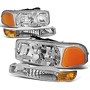 Photo 1 of Auto Dynasty Headlights Assembly Compatible with 1999-2007 GMC Sierra Yukon 1500 2500 3500, Driver and Passenger Side Halogen Headlamps Replacement w/Bumper Lamps, Chrome Housing Amber Corner
