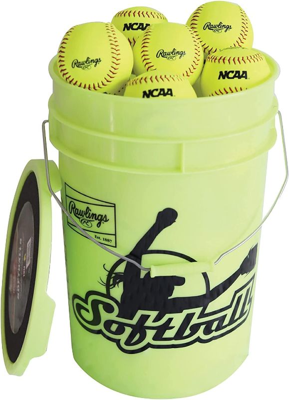 Photo 1 of Rawlings | Bucket of 18 Practice Softballs | Ages 12U | 12" | Synthetic Cover
