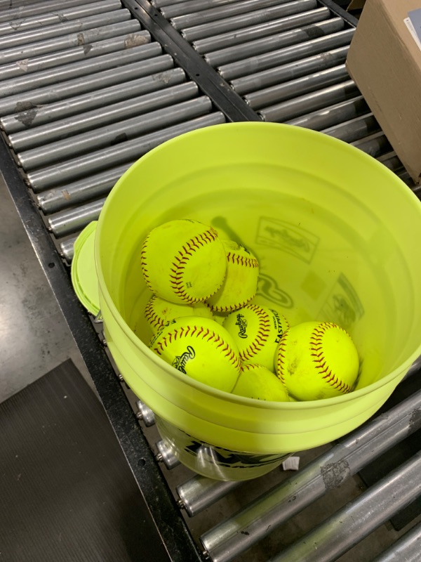 Photo 3 of Rawlings | Bucket of 18 Practice Softballs | Ages 12U | 12" | Synthetic Cover
