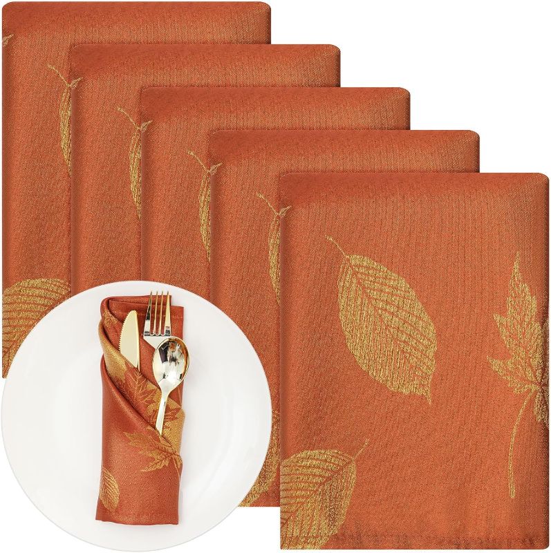 Photo 1 of Tegeme 6 Pcs Rectangle Fall Napkins Autumn Metallic Leaf Weaven Damask Fabric Cloth Napkins Spillproof Easy Care Square Napkins Rustic Maple Leaf Fall...
