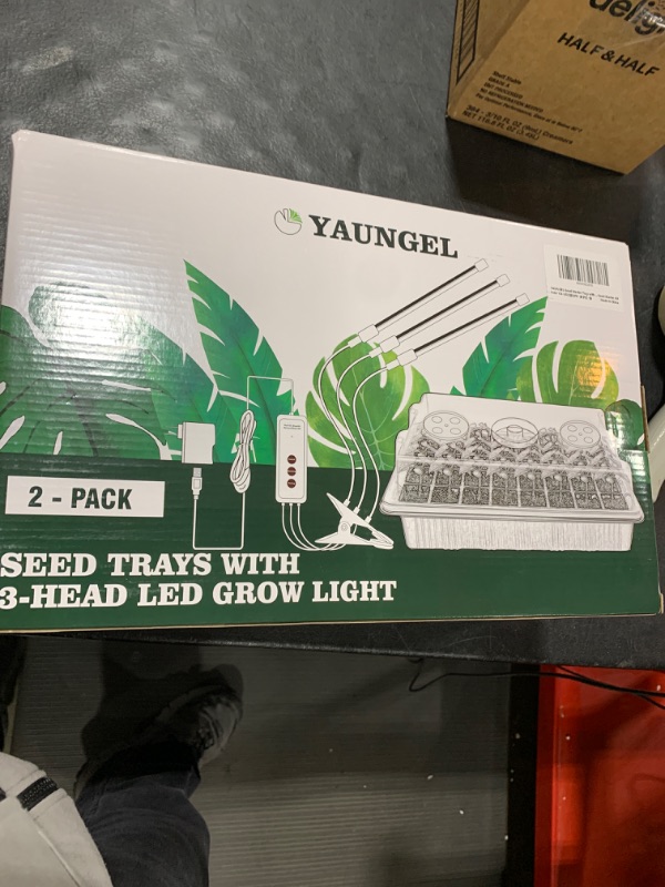 Photo 2 of YAUNGEL [Upgraded] Seed Starter Tray with Tripod LED Light, 2 Pack Seed Starting Tray with Timing Controller Adjustable Brightness, 80 Cells Seed Starter Kit with Humidity Domes for Indoor Planting