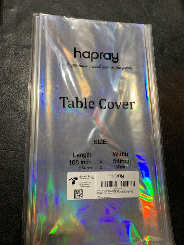 Photo 2 of hapray 4 Pack Iridescence Table Cloths for Parties, Party Decorations Tablecloths, Disposable Rectangle Laser Rectangle Table Covers, Holographic Foil for Birthday Bridal Wedding Christmas