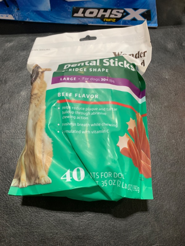 Photo 2 of Wonder Bound Beef Flavor Dental Sticks for Large Dogs (Over 30 lbs), 6-Ridge Shape for Plaque & Tartar Control, Freshens Breath, Formulated with Vitamin C, 40 Count Beef 40 Count (Pack of 1)