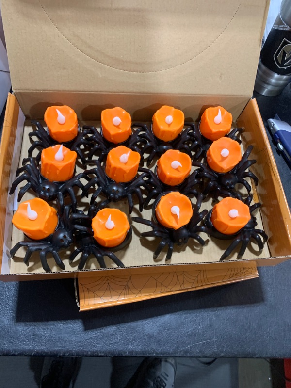 Photo 2 of Quunoot 12 PCS Halloween Spider Lights Candles, LED Halloween Flameless Candles,Battery Operated Halloween Lights Halloween Candle Holder, Spooky Spider Halloween Tea Lights for Halloween Table Decor