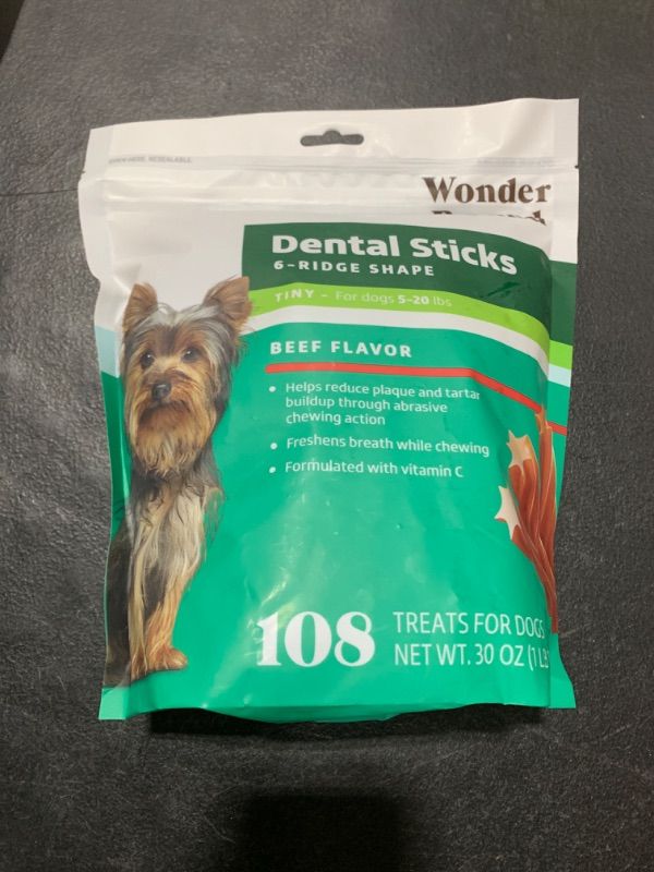 Photo 2 of Wonder Bound Beef Flavor Dental Sticks for Tiny Dogs (5-20 lbs), 6-Ridge Shape for Plaque & Tartar Control, Freshens Breath, Formulated with Vitamin C, 108 Count - BBD JUN-2026