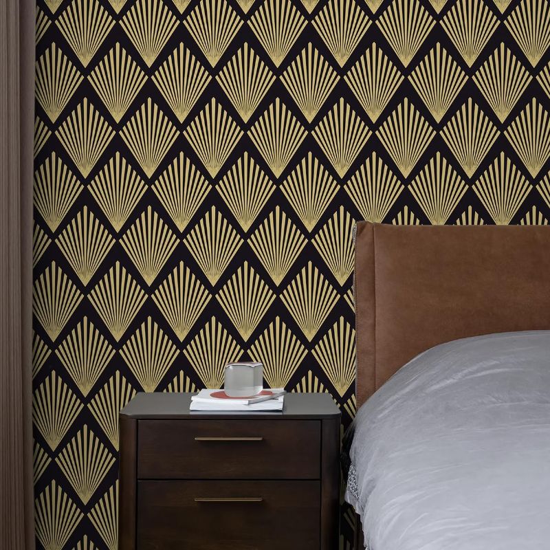 Photo 1 of Black Geometric Wallpaper Peel and Stick Modern Contact Paper for Cabinet Boho Black and Gold Wallpaper for Bedroom Self Adhesive Removable Wallpaper for Bathroom Waterproof Decor 17.3"×197"
