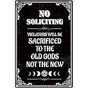 Photo 1 of No Soliciting Sign for Front Door - Will Be Sacrificed To The Old Gods Not The New Gothic Home Signs Dark Humor Decor Halloween Decoration for Bedroom Goth Room Wall Decor 12x8 Inch
