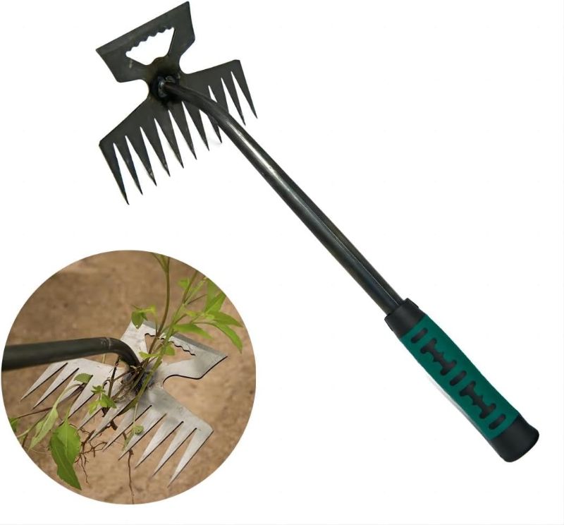 Photo 1 of 2024 Upgraded Weed Puller Tool,New Weeding Artifact Uprooting Weeder Tool,Enlarge 11 Tines Long Handle Manganese Steel, Manual Multifunctional Weed Remover Tool for Yard and Garden
