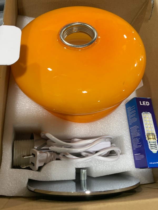 Photo 1 of Glass Orange Table Lamp,Mid Century Modern Table Lamp for Nightstand, 3-Color Options Egg Tart Lamp, Retro Cute Desk Lamp,Orange Bedside Table Lamp for Bedroom Living Room (Orange)